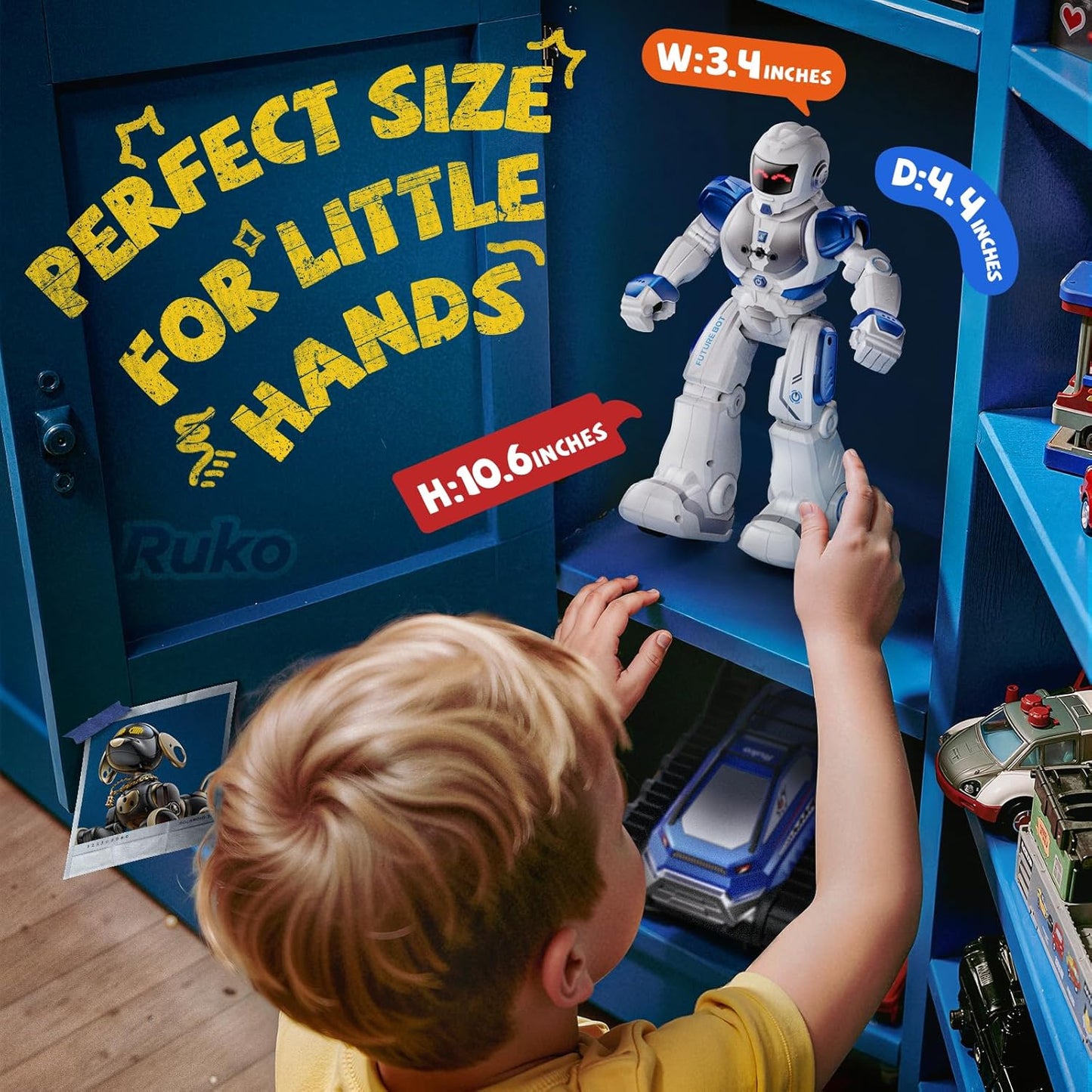 Ruko 6088 Robot toys for kids, Programmable Remote Gesture Sensing & APP Control, Interactive LED Face, Dancing Singing Rechargeable Smart Robot, Birthday Present for Age 3-6 Year Old Boys Girls, Blue