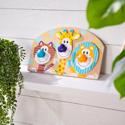 Melissa & Doug First Play Wooden Jumbo Knob Safari Animal Puzzle (3 pcs) Large Puzzles for Babies and Toddlers Ages 1+