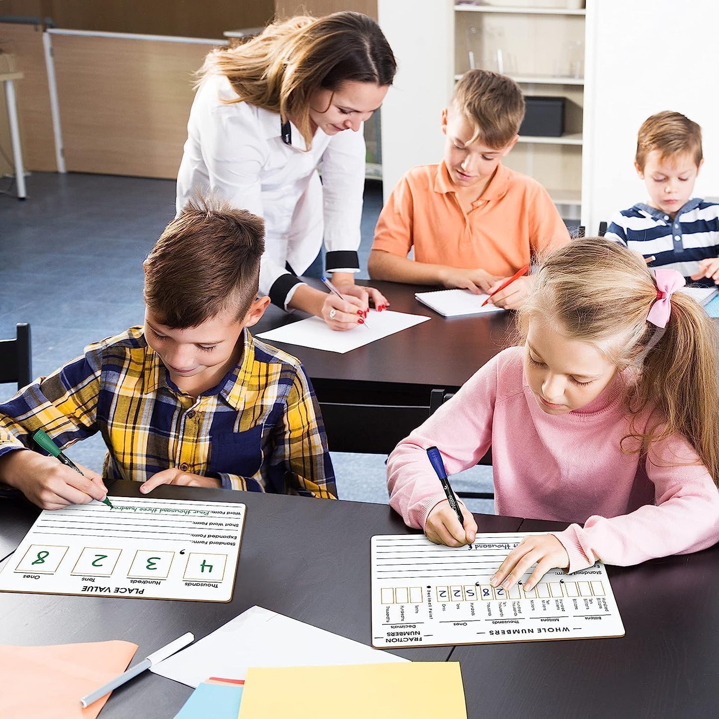 SCRIBBLEDO 10 Pack Place Value Board 9" x 12" Double Sided Dry Erase Boards for Kids for Teaching Place Values from Billions to Decimal Numbers Math Manipulative Lapboard for Teachers School Classroom