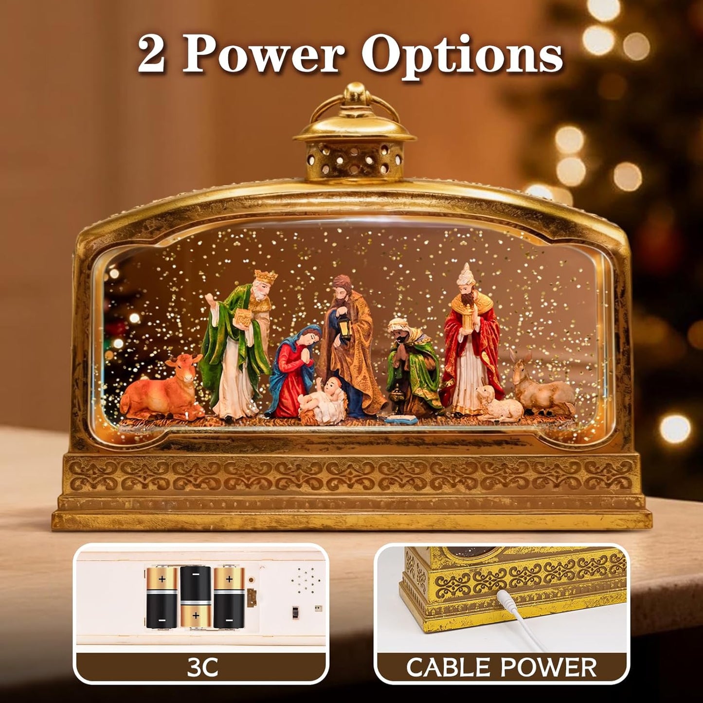 Christmas Snow Globes Lantern, Church and Christmas Tree Christmas Decorations Indoor, 6H Timer Battery & USB Powered Light Up Musical Snow Globes for Kids Women Adults Gift Thanksgiving Home Decor