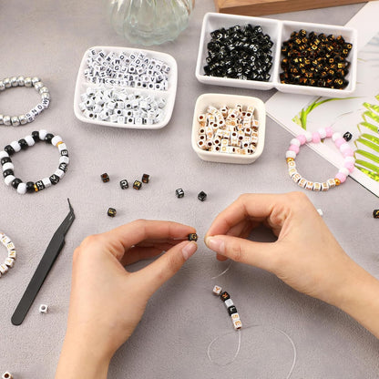 Letter Beads, Augshy 1400 Pcs Morandi Cube Alphabet Bead,Square Letter Beads with 1 Roll 10M Crystal String Cord (6mm)