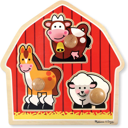 Melissa & Doug Pet Animals Jumbo Knob Puzzle, Wooden Peg Puzzle for Toddlers, Educational Toy for Shape Recognition and Fine Motor Skills, Ages 1+