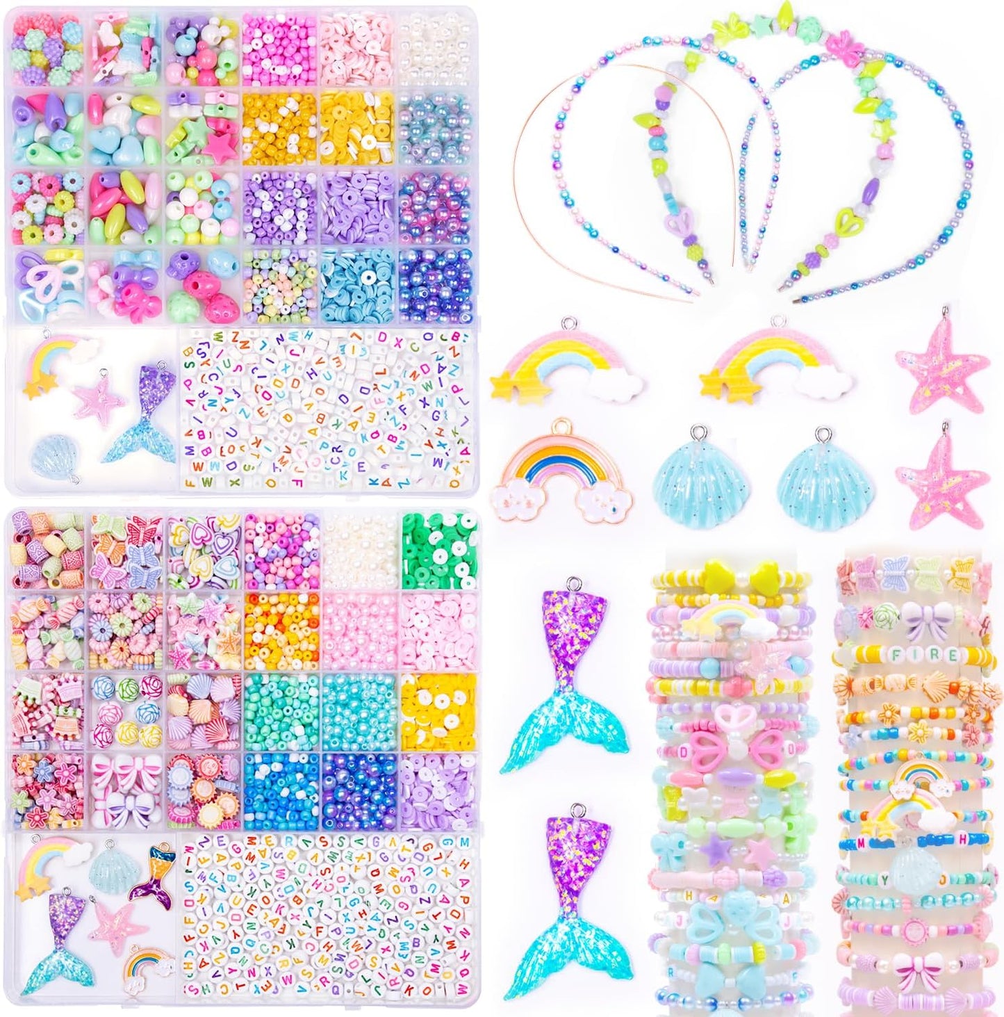 MiuCo Bracelet Making Kit for Kids Girls - Cute Beads for Jewelry Making Kit with Charms - Arts and Crafts for Make Necklaces - Birthday Gifts for Girls Ages 5 6 7 8 9 10 (Kids' Jewelry Making Kits)