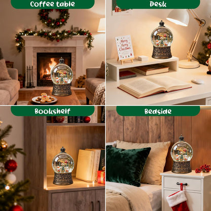 Christmas Snow Globes Lantern, Church and Christmas Tree Christmas Decorations Indoor, 6H Timer Battery & USB Powered Light Up Musical Snow Globes for Kids Women Adults Gift Thanksgiving Home Decor