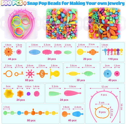 Funtopia Pop Beads, 700+ Pcs Arts and Crafts for Kids 4-6, Snap Beads DIY Bracelet Necklace Ring Anklet Set, Birthday Party Creativity Toys for Girls Toddlers Ages 3 4 5 6 (X-Large)