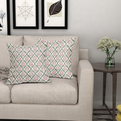 Blue Green Floral Block Print Pillow Covers 12X20 Set of 2, Flower Pattern Spring Summer Print Decorative Throw Pillow Covers Outdoor Farmhouse Seasonal Cushion Case Couch Sofa Bed Decor
