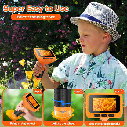 3.0" Screen Digital Microscope for Kids: 1000X Rechargeable Mini Pocket Portable Miniscope Magnifying Glass 4K Coin Jewelry Loupe Edu Science STEM Toy Xmas Gift 4-12 Boys Girls