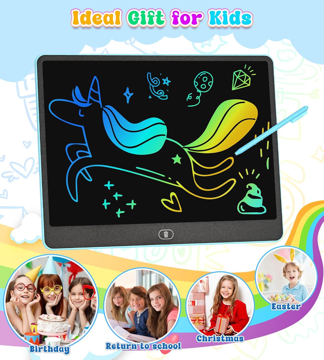 LCD Writing Tablet for Kids, 15 Inch Colorful Electronic Doodle Board for Kids Age 3+ Toys Christmas Birthday Erasable Drawing Tablet Toddler Learning Toys
