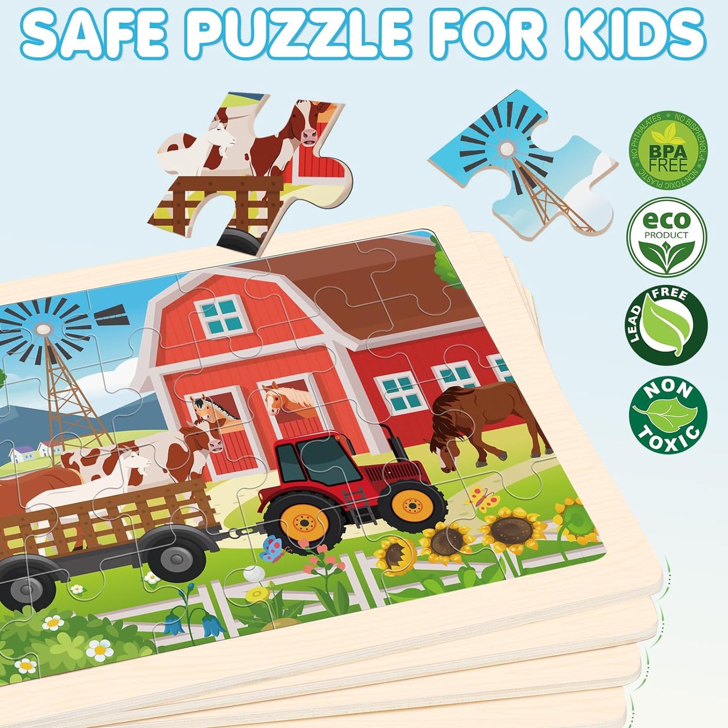 Puzzles for Kids Ages 4-6, 4 Packs Wooden Animals Jigsaw Puzzles for Toddlers Ages 3-5, Preschool Educational Puzzles Boards Toys Gifts for 3 4 5 6 Boys Girls