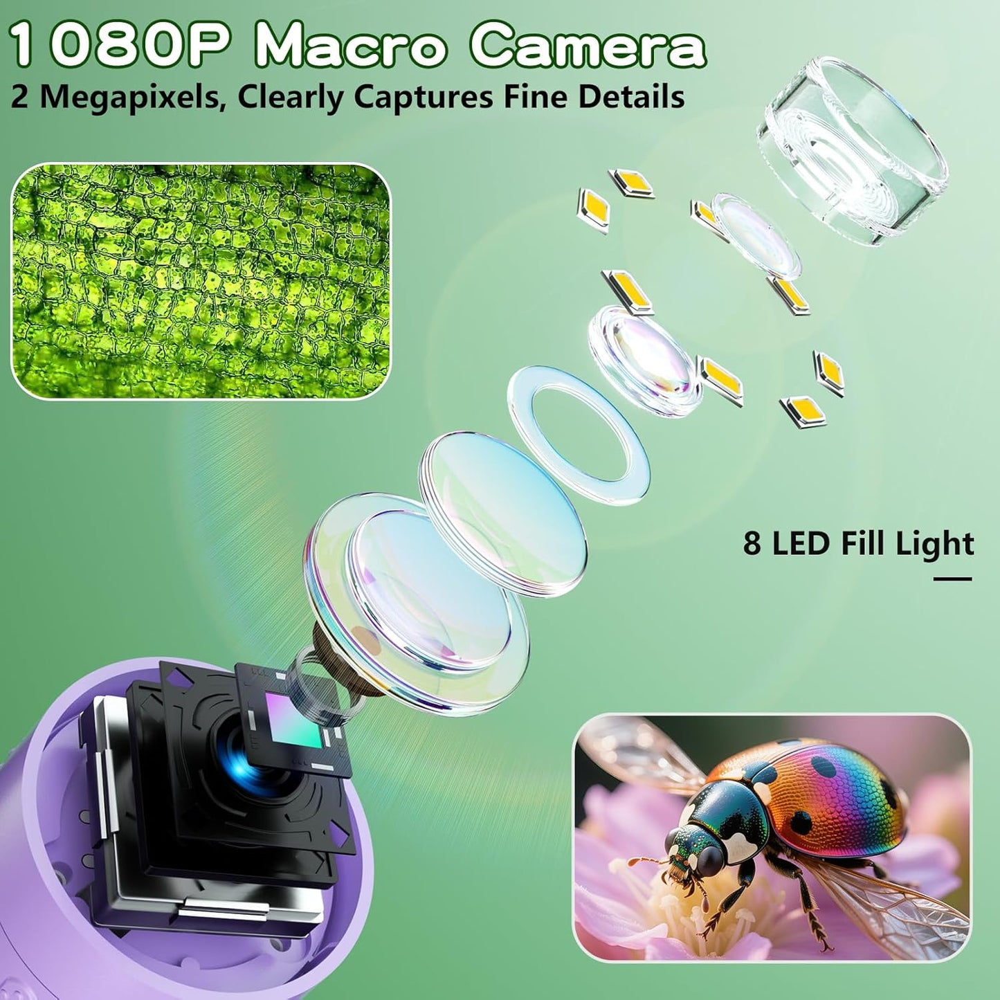 Odatay Microscope for Kids with 12 Slides, 100X-1000X 1080P Digital Handheld Kids Microscope, Mini Portable Pocket Miniscope Science Toys Gifts for 3+ 4 5 6 7 8 9 10 11 12 Year Old Boys Girls, Blue