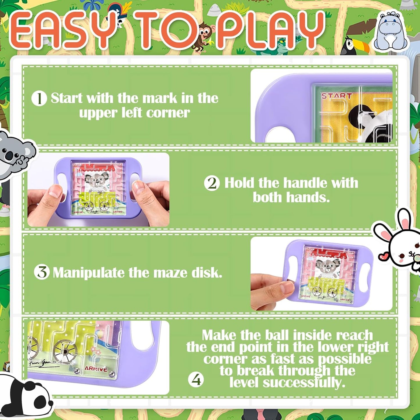 JellyArch 24 Pcs Mini Maze Puzzle Bulk for Kids Hawaii Party Favors Small Maze Cubes Game Educational Handheld Puzzle Travel Games Graduation Classroom Exchange Gift for Student (Animals)