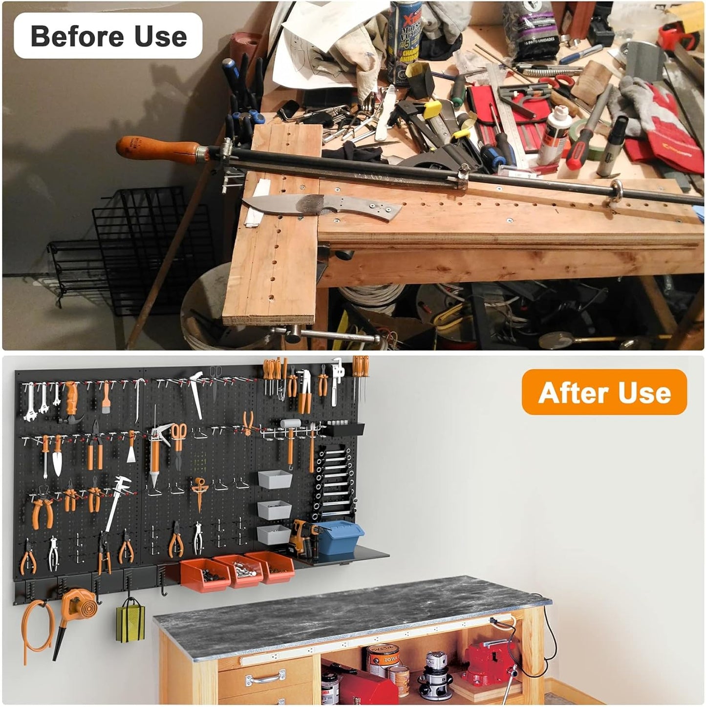 TORACK 109 PCS Pegboard Wall Organizer 4 ft. Garage Metal Pegboard Utility Tool Storage Kit w/Toolboard Hooks & Pegboard Hooks Accessories, Wall Mounted Storage Bins & Shelf
