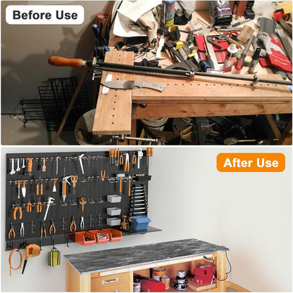 TORACK 109 PCS Pegboard Wall Organizer 4 ft. Garage Metal Pegboard Utility Tool Storage Kit w/Toolboard Hooks & Pegboard Hooks Accessories, Wall Mounted Storage Bins & Shelf