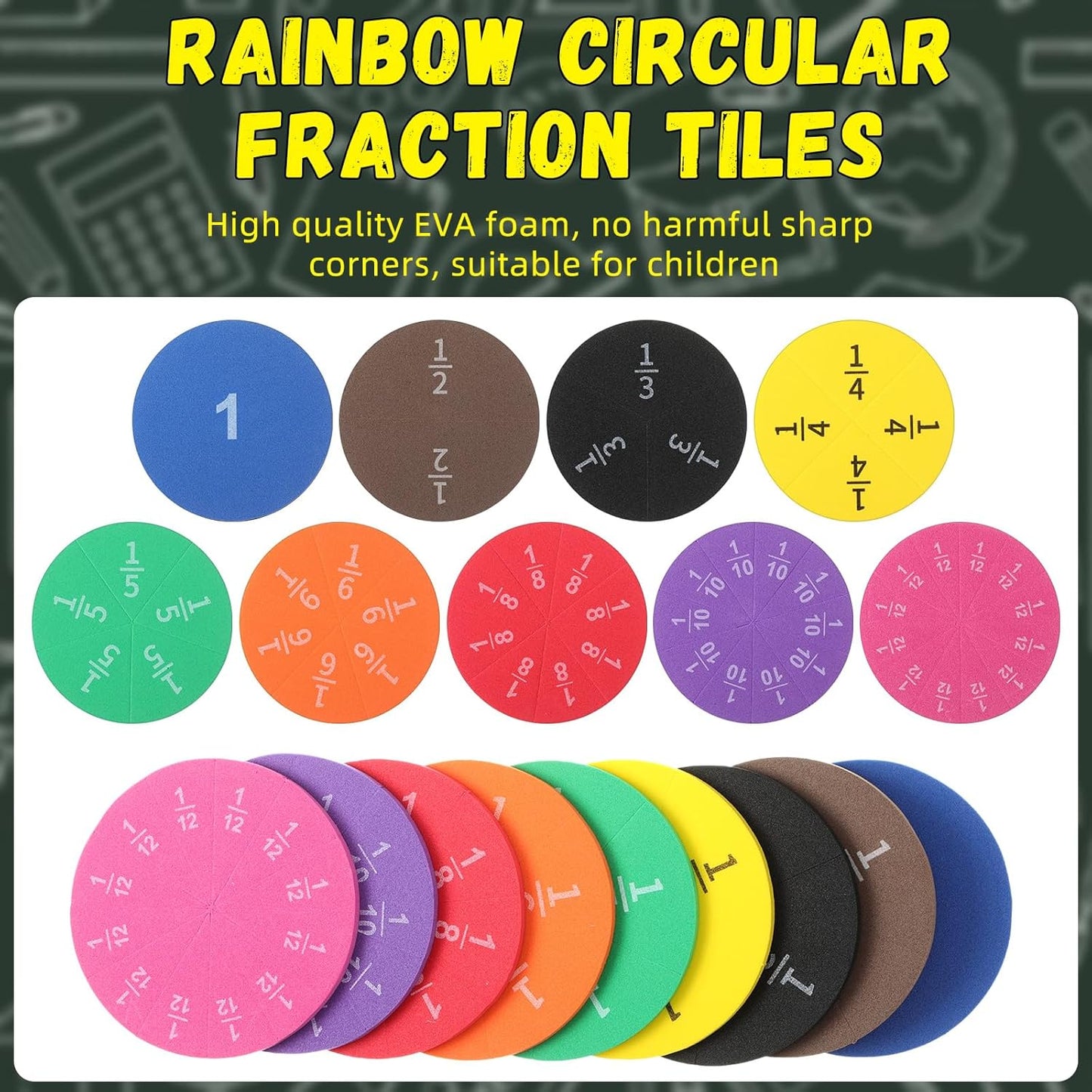Sayglossy 6 Sets Fraction Circles Set for Math Classroom Fractions Manipulatives Math Manipulatives for Home School Supplies