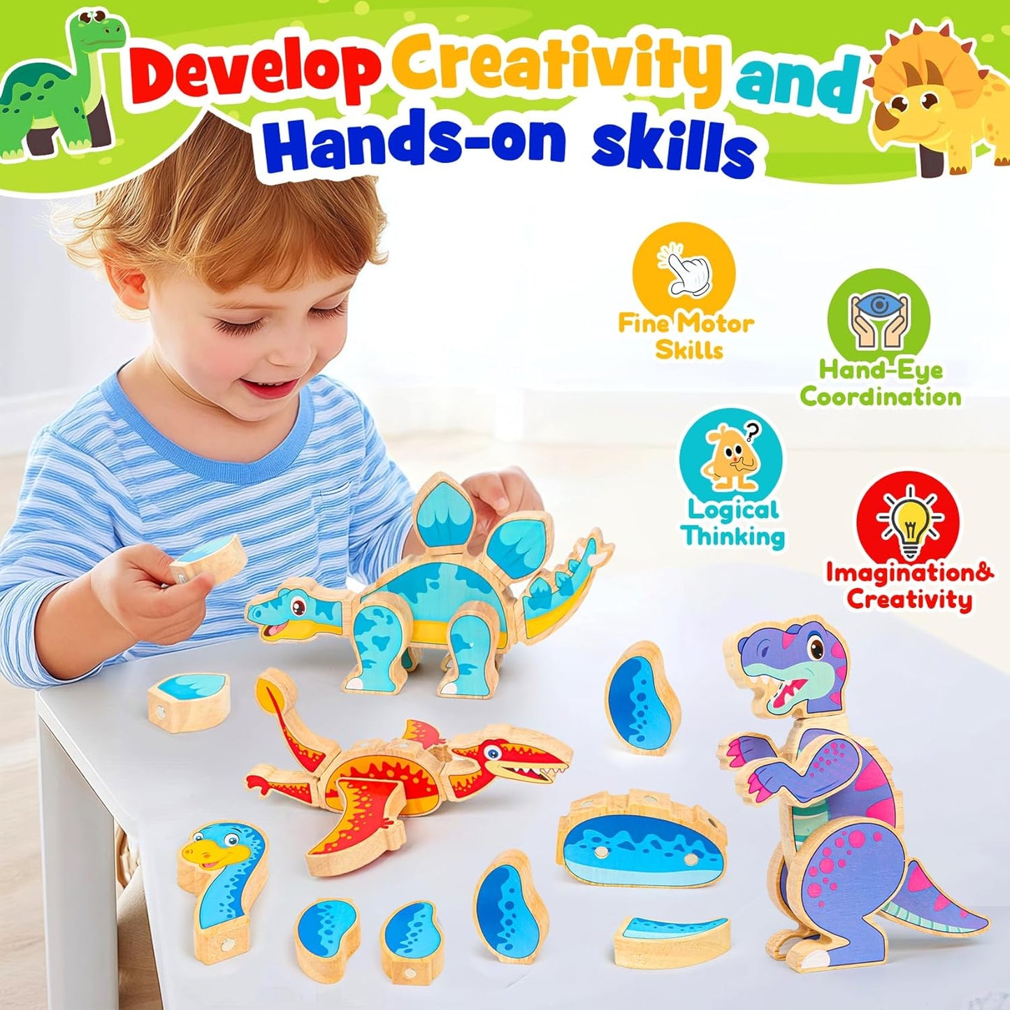 Robot Toys for Kids 3-5,Montessori Wooden Learning Toy with Take Apart Features Robots,STEM Educational Play Fine Motor Games for Toddler Boys Girls