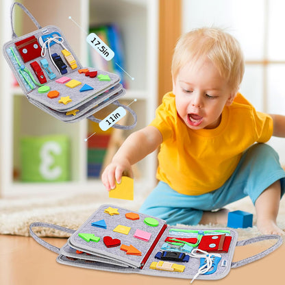 Esjay Toddler Busy Board Montessori Toys for Boys Girls, Sensory Book Educational Activities for Learning Fine Motor Skills, Birthday Gifts for Toddlers, Travel Toys for Airplane Car, White Dinosaur