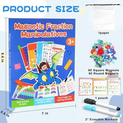 Magnetic Fraction Educational Puzzle, 102 Pcs Magnetic Fraction Puzzle for Kids, Magnetic Fraction Tiles & Fraction Circles, Fractions Manipulatives Learning Games for Elementary School