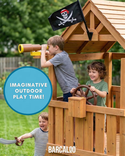 Barcaloo Playground Equipment Bundle Set with Kids Pirate Telescope, Pirate Steering Wheel & Flags, Jungle Gym Playset Accessories for Backyard Swings, Playground Set for Backyards
