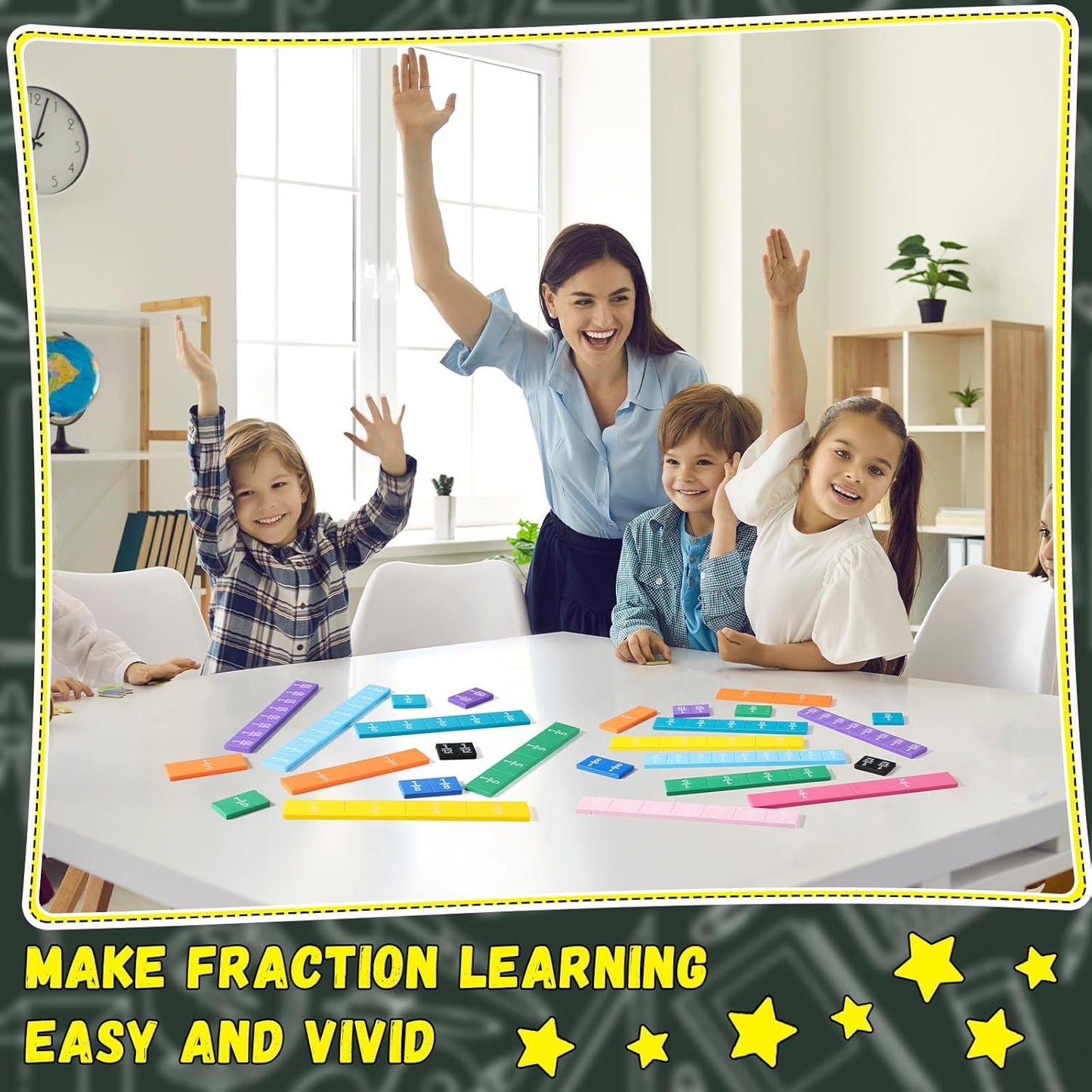 Sayglossy 6 Sets Fraction Tiles Set for Classroom Rainbow 11.8 x 8 in Fraction Strips Bars Math Manipulatives Montessori Math Materials for Home Learning School Educational (Set of 78) (Vivid Color)