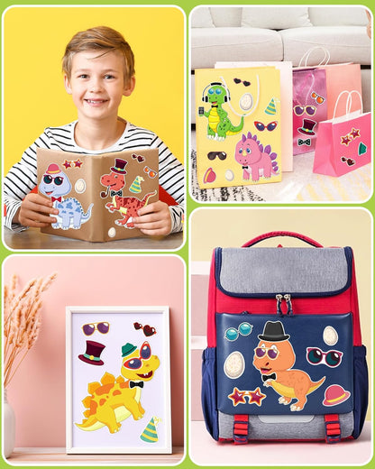 24 Pcs Make Your Own Dinosaur Sticker Sheets, Dinosaur Party Favors Face Stickers for Kids Boys Toddlers Crafts Activities Gift Bags Birthday Party Valentines Day Gifts for Kids Classroom