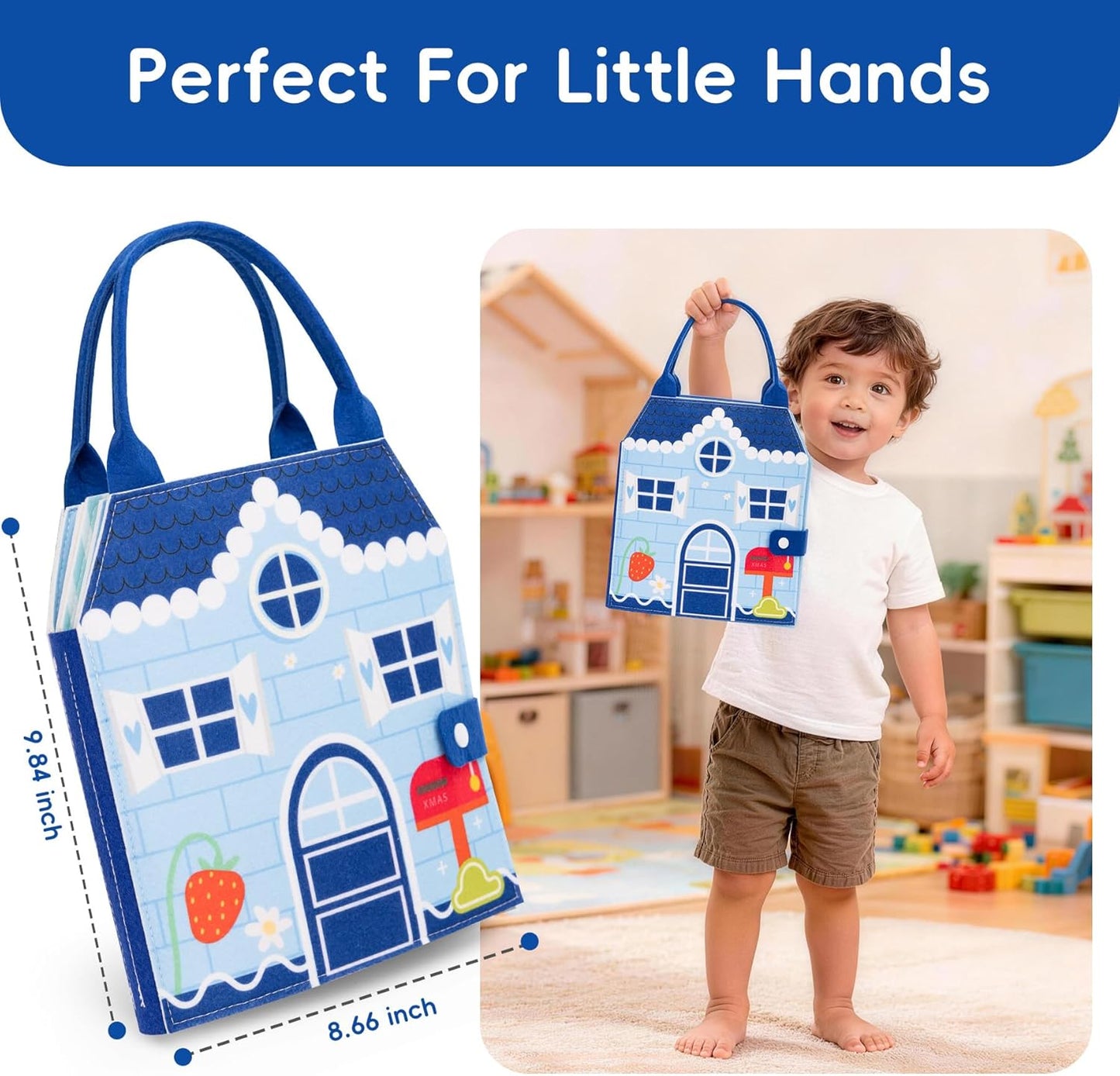 Busy Book for Toddlers - Montessori Sensory Toys for Boys & Girls Preschool Learning, 8-Page Felt Quiet Activity Board for Fine Motor Skills, Travel Toys for Airplane Car Games (Farm Animals)