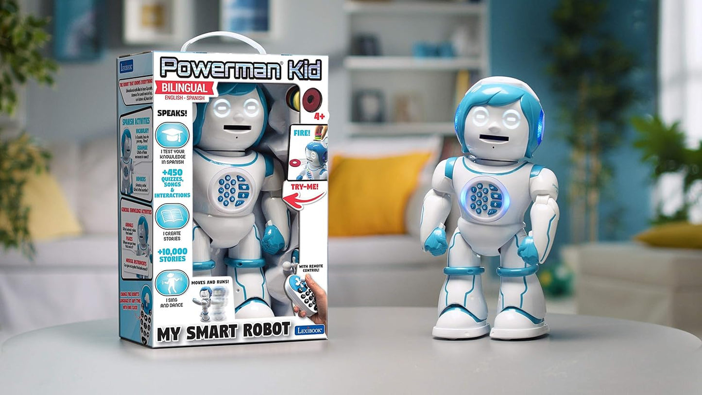 LEXiBOOK, Powerman Neo, My Robot Full of Technology, Remote Control and Gesture Control, Educational Activities in English, Programmable, Music and Dance, Sound and Light Effects, Blue/White, ROB18EN