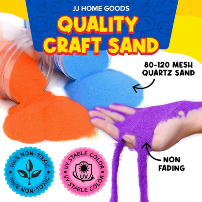 JJ CARE Sand Art Bottles [12 Wave-Shaped Sand Bottles + 6 Small & 6 Large Funnels] Craft Sand Art Kit for Kids 3 Years Above, Non-Toxic Rangoli Color Art Bulk