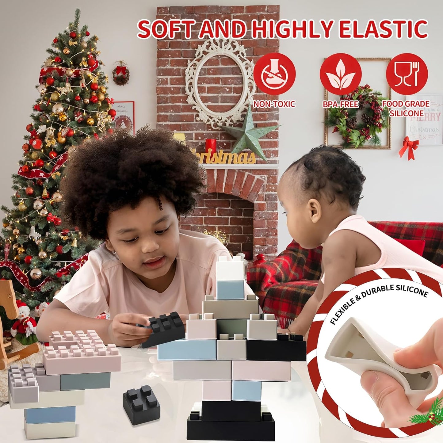 Soft Building Blocks for Toddlers, Large Building Blocks Stacking Blocks for Babies 6 Months and Up Stem Toddler Gifts, Teething Toys, 40 PCS