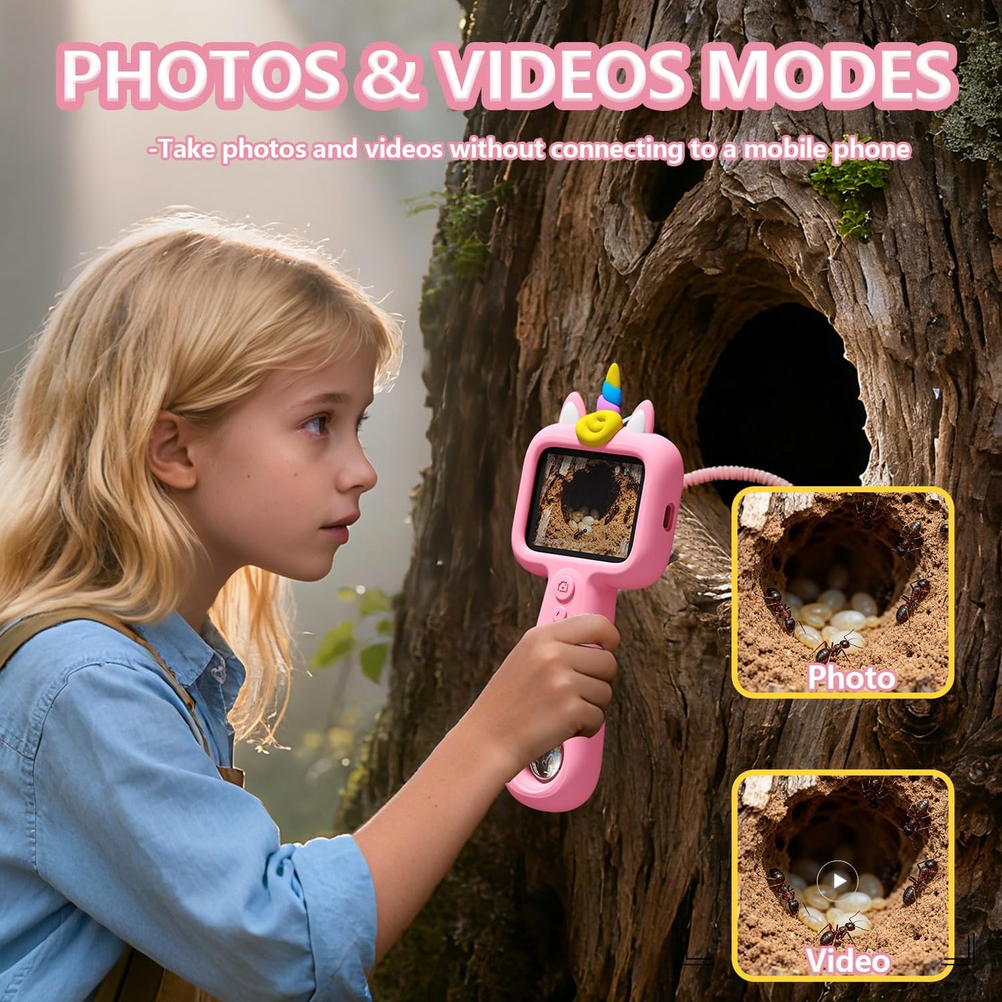Borescope Camera with Light for Kids - STEM Science Educational Toy for 4-10 12Years Old, Educational Boys Girls Birthday Gift, Snake Scope Camera for Outdoor Camping Nature Exploration (Green)