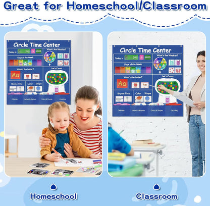 Educational Pocket Chart, 39.76 x 39.76 inches Circle Time Learning Center Pocket Chart Learning Center Classroom Pocket Chart Circle Time Learning Calendar Weather Counting Letter Color Shape