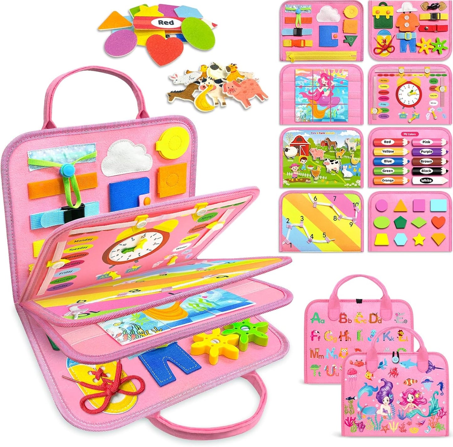 Gojmzo Busy Board Montessori Toys for Toddler Boy Girl Birthday Gifts, Busy Book Sensory Toys for Toddlers, Learning Educational Toddler Travel Activities