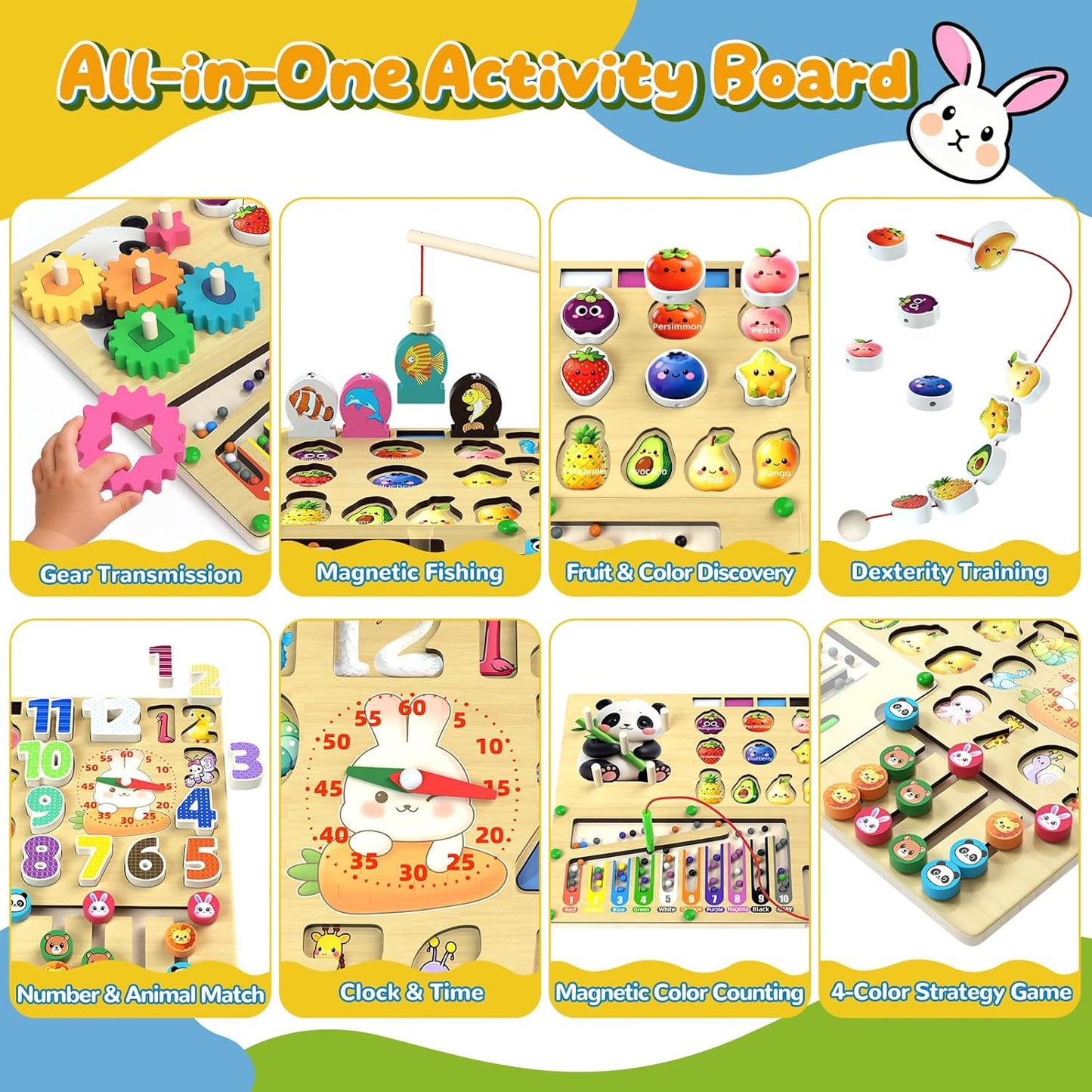 AOSITE 9-in-1 Montessori Toy Wooden Board for Toddlers Montessori Wooden Educational Toys for Baby Boys Girls Age 1 2 3 Year Old Birthday Girl Gifts for Kids
