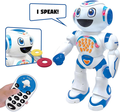 LEXiBOOK Powerman Max - Remote Control Walking Talking Toy Robot STEM Programmable Dances Sings Telling 10,000 Stories 300+ Learning Quiz Shooting Discs and Voice Repeat for Kids 4+ - ROB80EN, White
