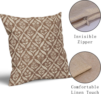 Blue Green Floral Block Print Pillow Covers 12X20 Set of 2, Flower Pattern Spring Summer Print Decorative Throw Pillow Covers Outdoor Farmhouse Seasonal Cushion Case Couch Sofa Bed Decor