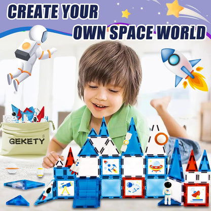 Mini Magnetic Tiles for Kids, Magnetic Building Set, Construction STEM Travel Toys for Boy Girl Ages 3+, Montessori Preschool Learning Educational Sensory Magnet Creative Toy Gift for Toddlers, 32 Pcs
