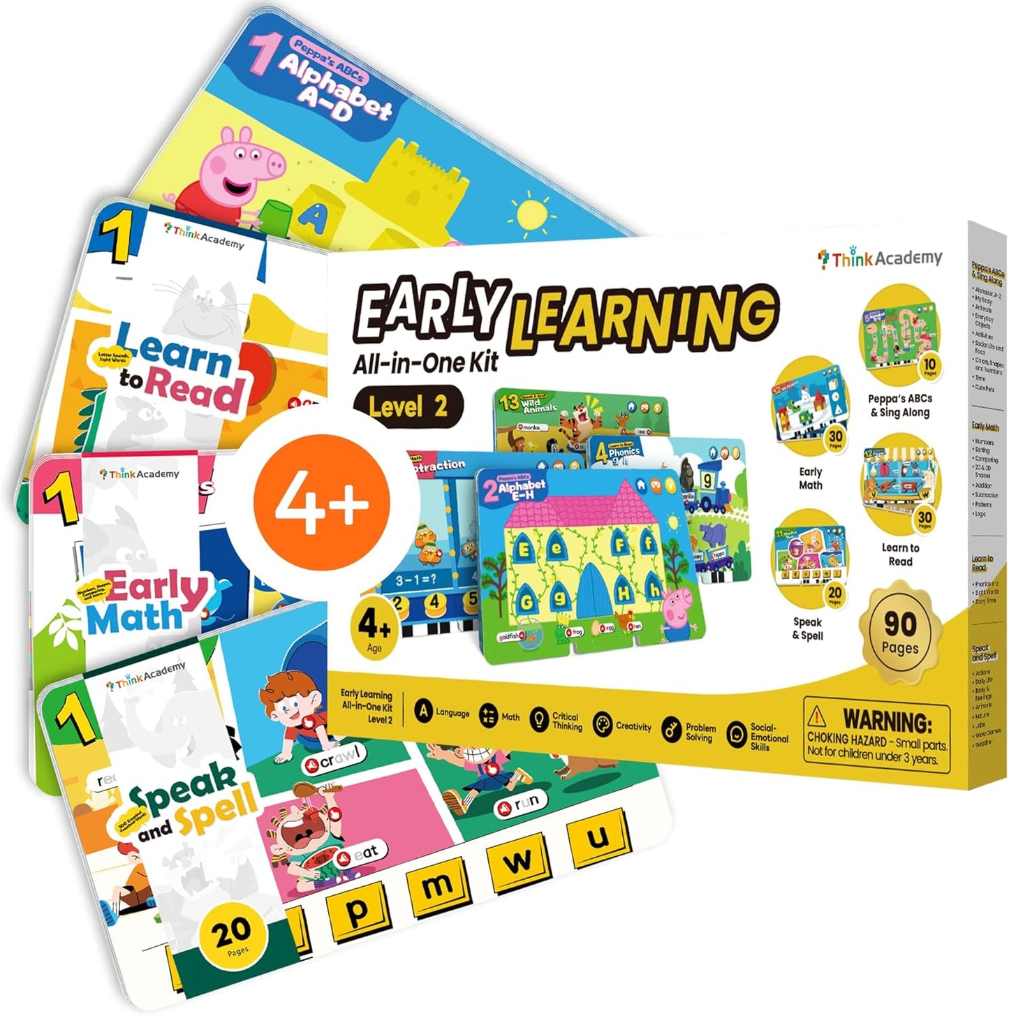 Think Academy Level 2 Flash Cards for Kids Ages 4+, Compatible with Learning Pad, Montessori-Inspired Learning Toys to Learn Phonics, Early Math, Logic, Teamwork & Daily Life