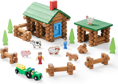 SainSmart Jr. 110 PCS Wooden Log Cabin Set Building House Toy for Toddlers, Classic STEM Construction Kit with Colorful Wood Logs Blocks for 3+ Years Old