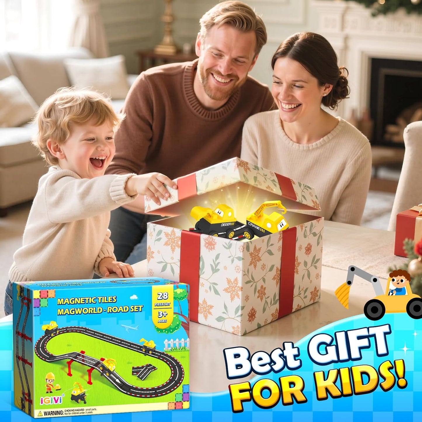 104 PCS Magnetic Tiles Road Set, STEM Construction Toys for Kids Ages 3-5 5-7 4-8, Magnet Building Blocks for Toddler Toys Games, Christmas Birthday Gifts for 3+ Year Old Boys Girls
