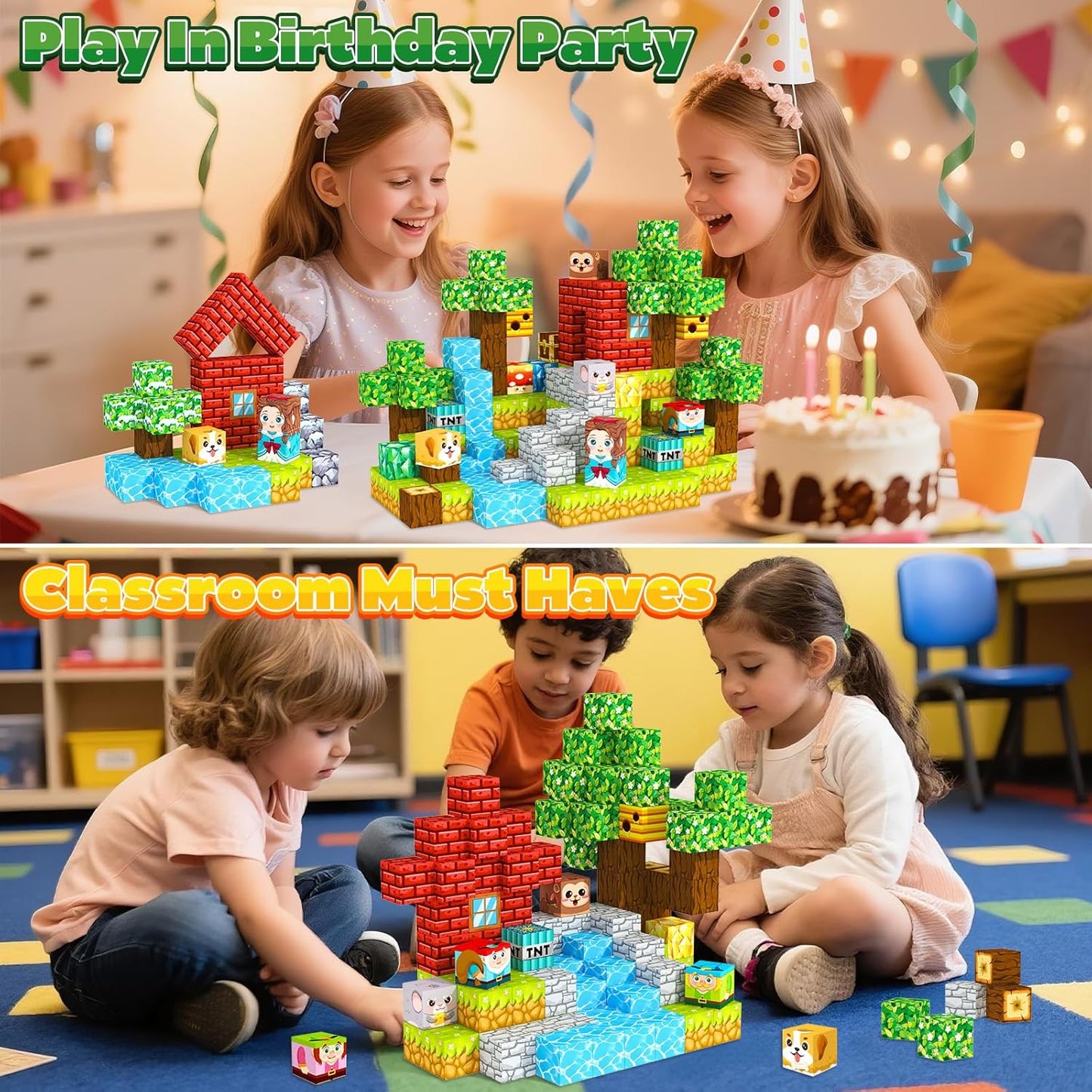 Magnetic Blocks, Magnetic Tiles Building Blocks, Magnet Cubes Toddler Kids Toys, Sensory STEM Toys for 3-5 4-6 5-7 6-8 Year Old Boys Girls Easter Birthday Gifts Travel Outdoor Kids Games (0.8IN/2CM)