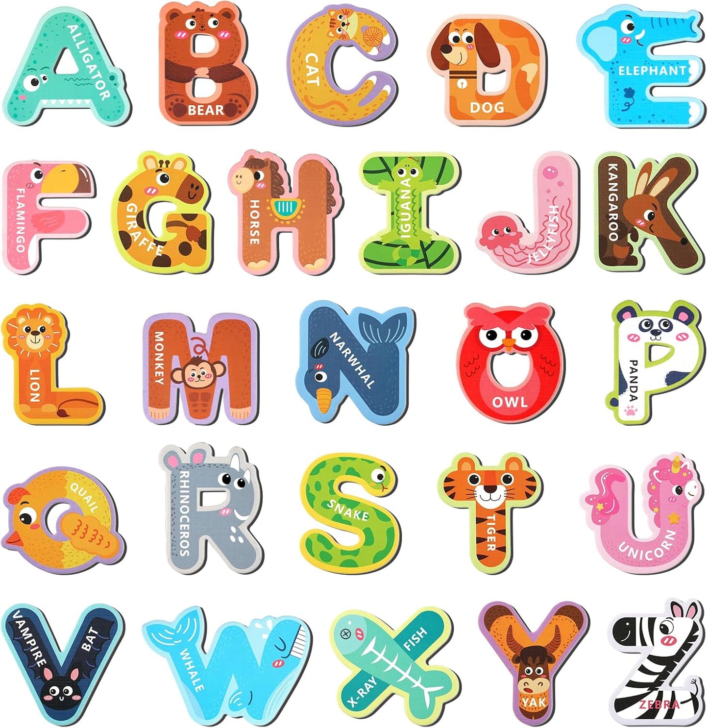 Magnetic Letters, 26 Animal Alphabet Magnets, Fun Preschool Learning Toy, Large Fridge Magnets for Spelling Games, Ideal Educational Gift for Toddlers (Uppercase Letter)