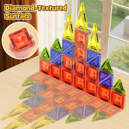 Magnetic Tiles for Kids Ages 4-8, Magnetic Blocks Travel Set with Diamond Surface & Metal Storage Box, 60PCS STEM Learning Toys, Educational Building Gifts for 3-8 Year Olds