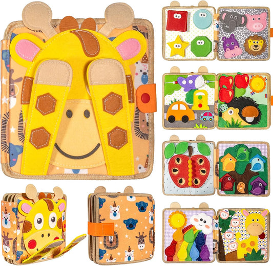 Montessori Busy Board for Toddlers, Soft Activity Book for Fine Motor Skills, Counting, Cognition, Sorting Matching, Travel Toys for Airplane Car, Gift for Girl Boy 2-4 Years Old (Lion)