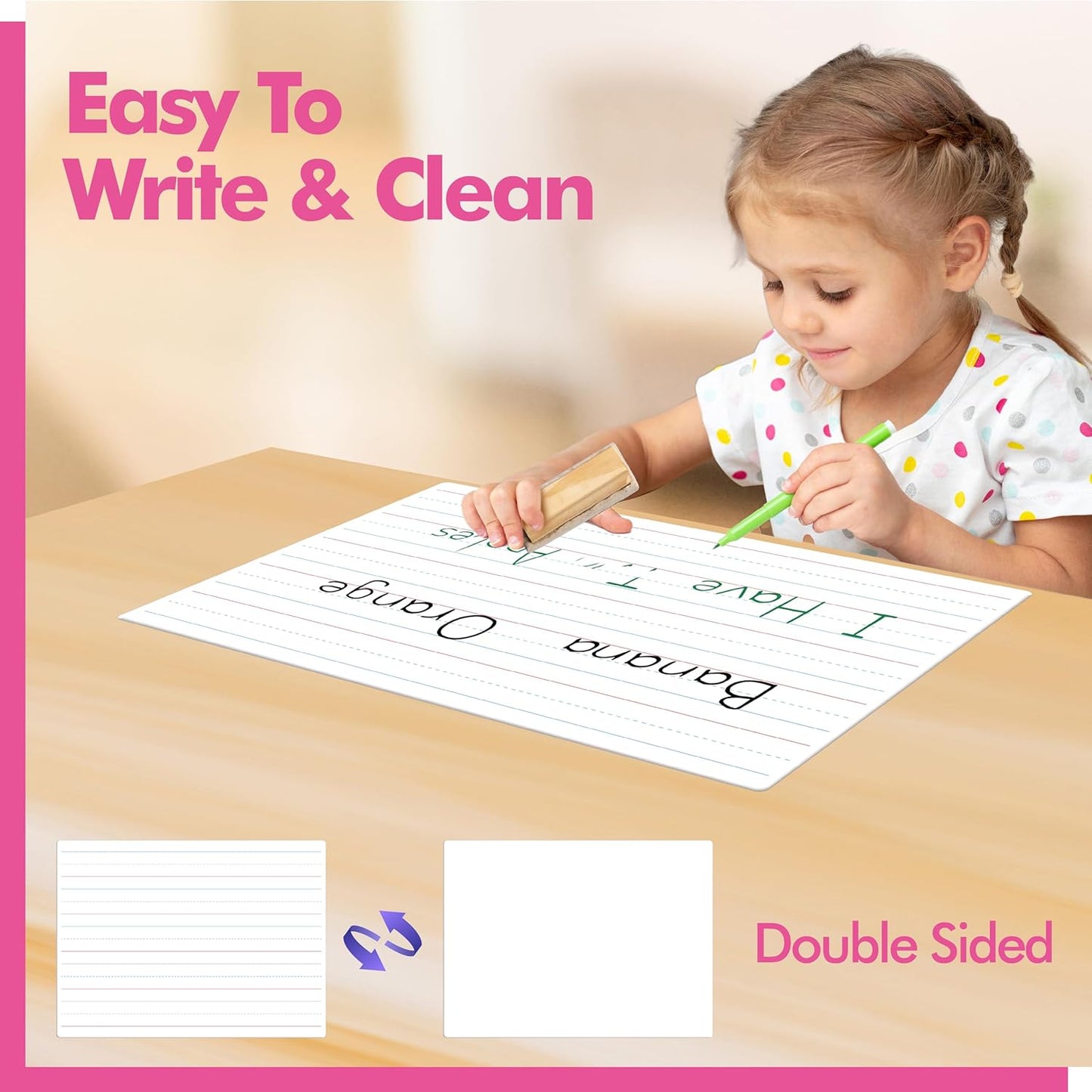 8 Sheets Dry Erase Lined Whiteboard, Double Sided Ruled Writing Board & Handwriting Practice Tool for Classroom, School, Office Supplies Whiteboard (9” x 12”)