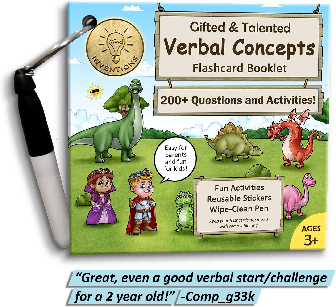 Gifted and Talented Flashcards (Wipe Clean) - Essential Verbal Concepts and Vocabulary; for Pre-K - Kindergarten; 90 flashcards with Over 200 Questions, Stickers, Fun Activities, Games, Pen Included