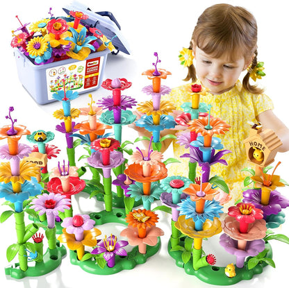 145 Pcs Toys for 3 Year Old Girl, Toddler Gardening Set Flower Garden Toy Girls Building Sets Best Educational Learning Fine DIY Crafts Stem Construction Stacking Kit for 3 4 5 6 7 Years Kids
