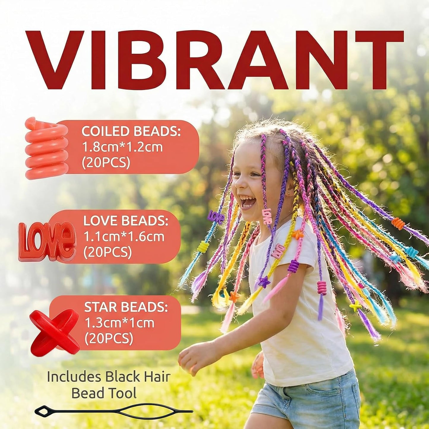 60Pcs Beads for Hair Braids Kids Easy Acrylic Bead Set Jumbo Large Bead for Girls Big Hair Accessories Toddler Beads for Braiding and Cute Hairstyle Decoration