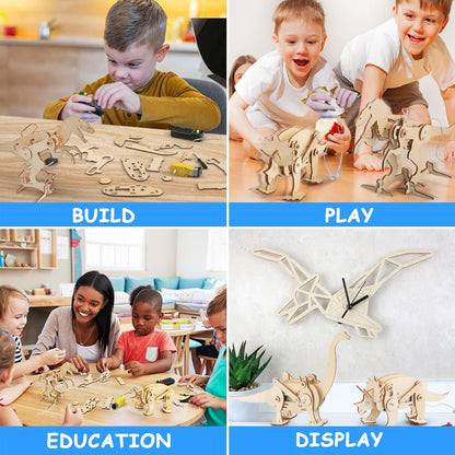 Poraxy Dinosaur Toys, 4 in 1 STEM Kits for Kids Age 8-10, Toys for Ages 8-13, Educational Science Building Projects, 3D Wooden Puzzles Robot Crafts, Gifts for Boys Girls 7 8 9 10 11 12 13 Year Old