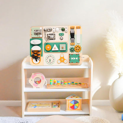 Montessori Busy Board for Baby & Toddlers 1-3 - Wooden Sensory Activity Board with 13 Activities, Real Metal Locks & Latches - Fine Motor Skills Educational Toy for 1 2 3 Year Old - Travel Friendly