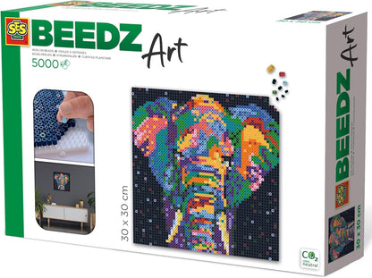 SES Creative: Beedz Art - Elephant Fantasy - Iron-On Beads Set - 500 Fusible Beads, 12x12 Animal Design Wall Art, DIY Craft Activity, Teens & Adults