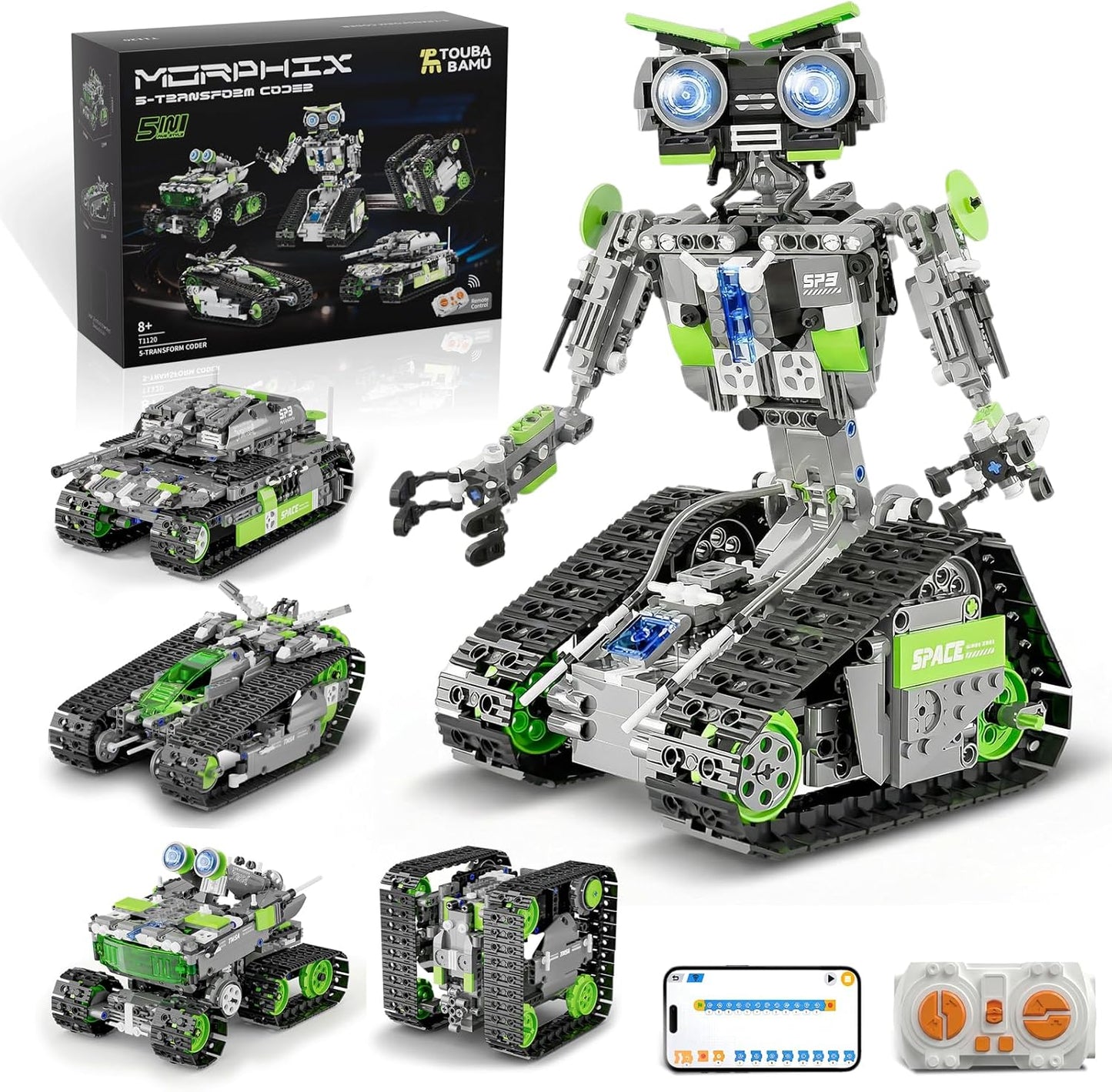 DOLIVE 5 in 1 STEM Robotics Kit, Building Block Set for Kids Ages 8-14, Remote Control and App Controlled Robot/Tank/Transporter/Scout/Engineering Vehicles, Birthday Gift for 8 9 10 11 12+ Years Old